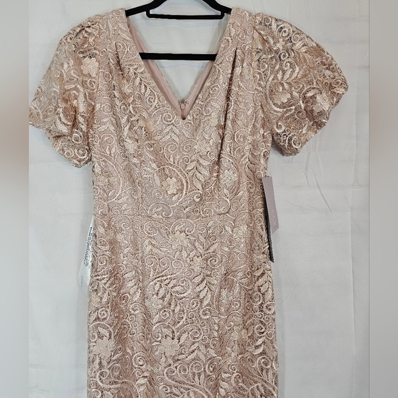 Js Collections V-Neck Column Gown in Mauve Capped Shoulder in Lace Size 6 Nwt - Picture 2 of 8